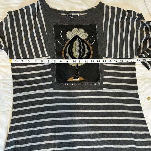 Gudrun Sjoden Dress Large Gray Stripe Organic Cotton Stretch Lagenlook Patch - Picture 8 of 10